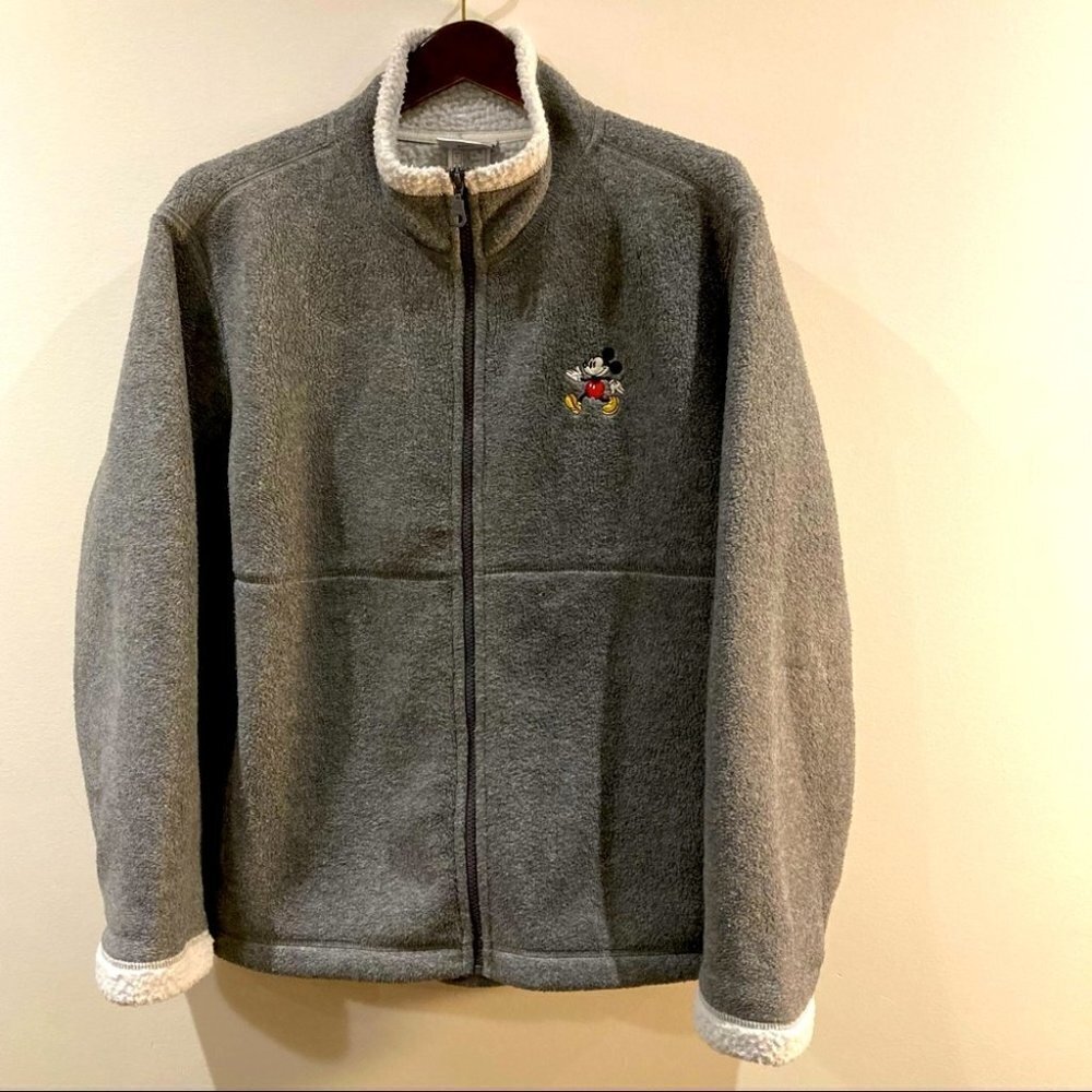 DISNEYLAND Sz L RESORT Mickey Mouse Fleece Full Zip  w/ Pockets Vintage Jacket